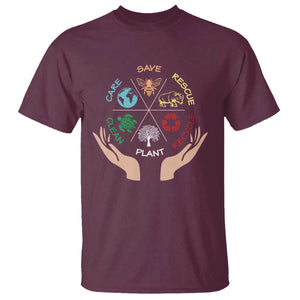 Save Bees Rescue Animals Recycle Plastic Plant Tree T Shirt Earth Day TS11 Maroon Print Your Wear