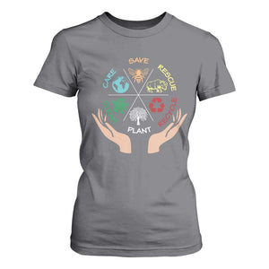 Save Bees Rescue Animals Recycle Plastic Plant Tree T Shirt For Women Earth Day TS11 Charcoal Print Your Wear