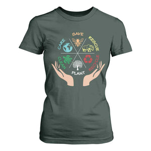Save Bees Rescue Animals Recycle Plastic Plant Tree T Shirt For Women Earth Day TS11 Dark Forest Green Print Your Wear