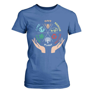 Save Bees Rescue Animals Recycle Plastic Plant Tree T Shirt For Women Earth Day TS11 Royal Blue Print Your Wear
