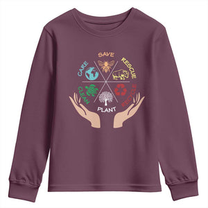 Save Bees Rescue Animals Recycle Plastic Plant Tree Youth Sweatshirt Earth Day TS11 Maroon Print Your Wear