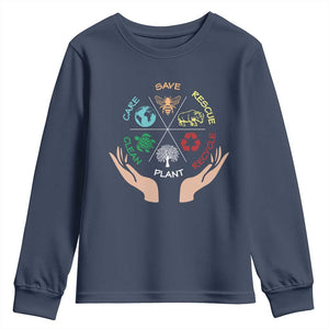 Save Bees Rescue Animals Recycle Plastic Plant Tree Youth Sweatshirt Earth Day TS11 Navy Print Your Wear