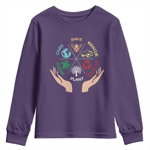 Save Bees Rescue Animals Recycle Plastic Plant Tree Youth Sweatshirt Earth Day TS11 Purple Print Your Wear