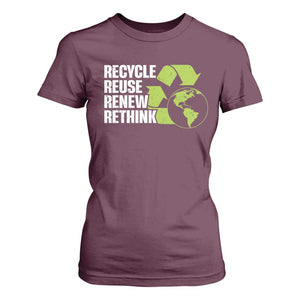 Recycle Reuse Renew Rethink Environmental Activism T Shirt For Women TS11 Maroon Print Your Wear