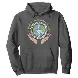 Earth Day Support Your Local Planet Hoodie Peace Sign Animals TS11 Dark Heather Print Your Wear