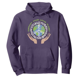 Earth Day Support Your Local Planet Hoodie Peace Sign Animals TS11 Purple Print Your Wear