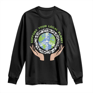 Earth Day Support Your Local Planet Long Sleeve Shirt Peace Sign Animals TS11 Black Print Your Wear