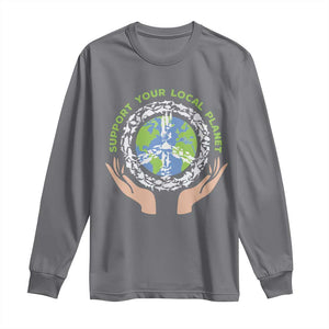 Earth Day Support Your Local Planet Long Sleeve Shirt Peace Sign Animals TS11 Charcoal Print Your Wear