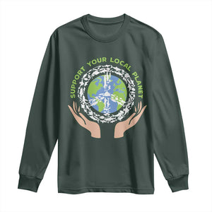 Earth Day Support Your Local Planet Long Sleeve Shirt Peace Sign Animals TS11 Dark Forest Green Print Your Wear
