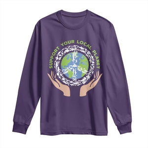 Earth Day Support Your Local Planet Long Sleeve Shirt Peace Sign Animals TS11 Purple Print Your Wear