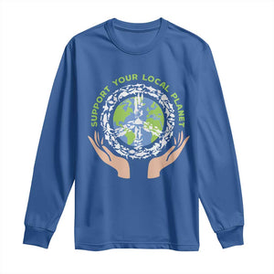 Earth Day Support Your Local Planet Long Sleeve Shirt Peace Sign Animals TS11 Royal Blue Print Your Wear