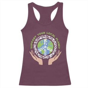 Earth Day Support Your Local Planet Racerback Tank Top Peace Sign Animals TS11 Maroon Print Your Wear