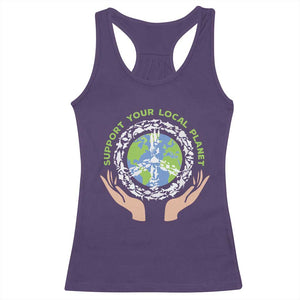 Earth Day Support Your Local Planet Racerback Tank Top Peace Sign Animals TS11 Purple Print Your Wear