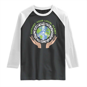 Earth Day Support Your Local Planet Raglan Shirt Peace Sign Animals TS11 Black White Print Your Wear