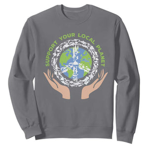 Earth Day Support Your Local Planet Sweatshirt Peace Sign Animals TS11 Charcoal Print Your Wear