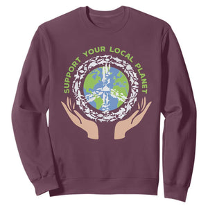 Earth Day Support Your Local Planet Sweatshirt Peace Sign Animals TS11 Maroon Print Your Wear