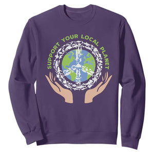 Earth Day Support Your Local Planet Sweatshirt Peace Sign Animals TS11 Purple Print Your Wear