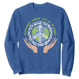 Earth Day Support Your Local Planet Sweatshirt Peace Sign Animals TS11 Royal Blue Print Your Wear