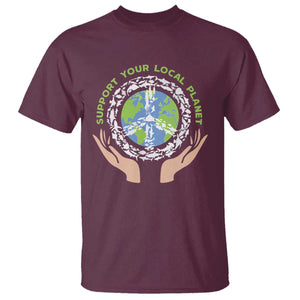 Earth Day Support Your Local Planet T Shirt Peace Sign Animals TS11 Maroon Print Your Wear