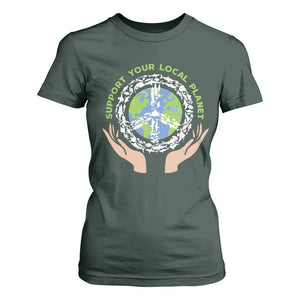 Earth Day Support Your Local Planet T Shirt For Women Peace Sign Animals TS11 Dark Forest Green Print Your Wear