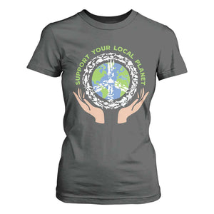 Earth Day Support Your Local Planet T Shirt For Women Peace Sign Animals TS11 Dark Heather Print Your Wear