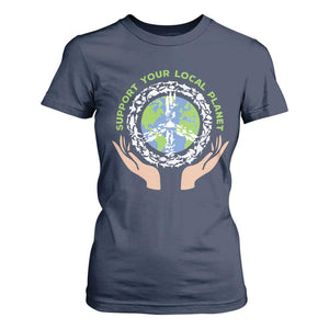 Earth Day Support Your Local Planet T Shirt For Women Peace Sign Animals TS11 Navy Print Your Wear