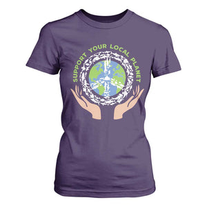 Earth Day Support Your Local Planet T Shirt For Women Peace Sign Animals TS11 Purple Print Your Wear