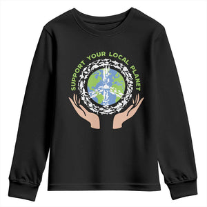 Earth Day Support Your Local Planet Youth Sweatshirt Peace Sign Animals TS11 Black Print Your Wear