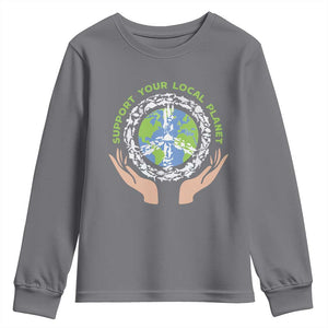 Earth Day Support Your Local Planet Youth Sweatshirt Peace Sign Animals TS11 Charcoal Print Your Wear
