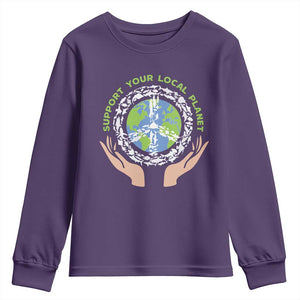 Earth Day Support Your Local Planet Youth Sweatshirt Peace Sign Animals TS11 Purple Print Your Wear
