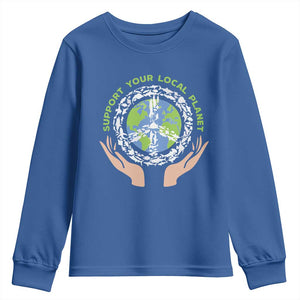 Earth Day Support Your Local Planet Youth Sweatshirt Peace Sign Animals TS11 Royal Blue Print Your Wear