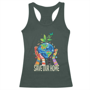 Save Our Home Animals Wildlife Conservation Earth Day Racerback Tank Top TS11 Dark Forest Green Print Your Wear