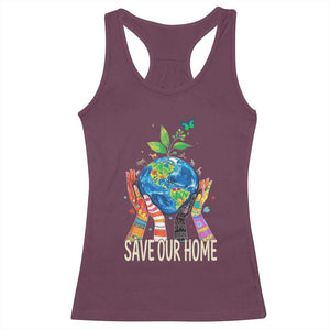 Save Our Home Animals Wildlife Conservation Earth Day Racerback Tank Top TS11 Maroon Print Your Wear