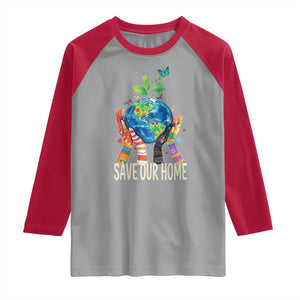 Save Our Home Animals Wildlife Conservation Earth Day Raglan Shirt TS11 Sport Gray Red Print Your Wear