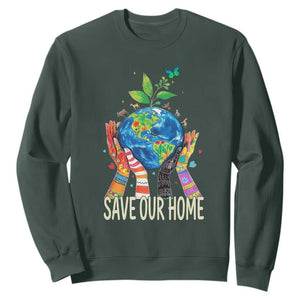 Save Our Home Animals Wildlife Conservation Earth Day Sweatshirt TS11 Dark Forest Green Print Your Wear