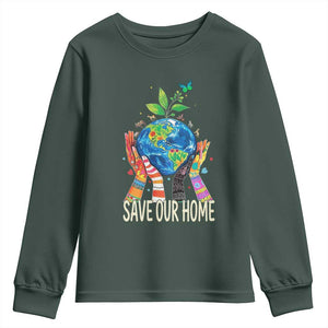 Save Our Home Animals Wildlife Conservation Earth Day Youth Sweatshirt TS11 Dark Forest Green Print Your Wear
