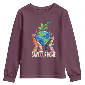 Save Our Home Animals Wildlife Conservation Earth Day Youth Sweatshirt TS11 Maroon Print Your Wear