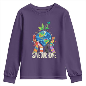 Save Our Home Animals Wildlife Conservation Earth Day Youth Sweatshirt TS11 Purple Print Your Wear