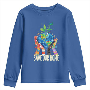Save Our Home Animals Wildlife Conservation Earth Day Youth Sweatshirt TS11 Royal Blue Print Your Wear