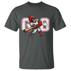 Go Cardinal Playing Baseball Graphic T Shirt for Sports Fan TS11 Dark Heather Print Your Wear