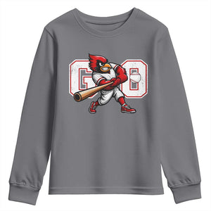 Go Cardinal Playing Baseball Graphic Youth Sweatshirt for Sports Fan TS11 Charcoal Print Your Wear