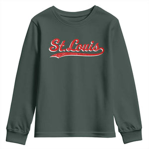 St Louis Sports Script Retro Baseball Lovers Proud City Youth Sweatshirt TS11 Dark Forest Green Print Your Wear