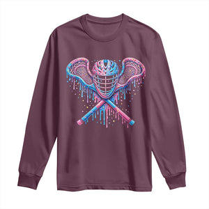 Lacrosse Drip Ice Cream Lax Helmet Sticks Sport Player Long Sleeve Shirt TS11 Maroon Print Your Wear