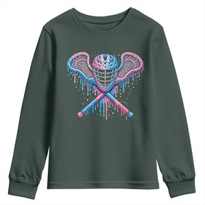 Lacrosse Drip Ice Cream Lax Helmet Sticks Sport Player Youth Sweatshirt TS11 Dark Forest Green Print Your Wear