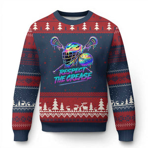 Respect The Crease Lacrosse Drip Ugly Christmas Sweater Funny Lax Goalie TS11 Navy Red Print Your Wear