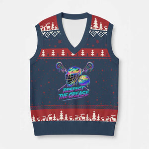 Respect The Crease Lacrosse Drip V-Neck Knit Sweater Vest Funny Lax Goalie TS11 Navy Red Print Your Wear