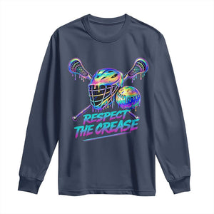 Respect The Crease Lacrosse Drip Long Sleeve Shirt Funny Lax Goalie TS11 Navy Print Your Wear