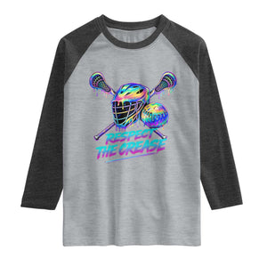 Respect The Crease Lacrosse Drip Raglan Shirt Funny Lax Goalie TS11 Heather Gray Heather Charcoal Print Your Wear