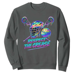 Respect The Crease Lacrosse Drip Sweatshirt Funny Lax Goalie TS11 Dark Heather Print Your Wear