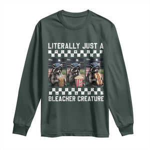 Baseball Raccoon Literally Just a Bleacher Creature Long Sleeve Shirt Funny Trash Panda At Ballfield TS11 Dark Forest Green Print Your Wear